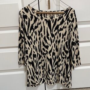 Anthropologie Black and Cream Boxy Blouse with 3/4 Sleeves